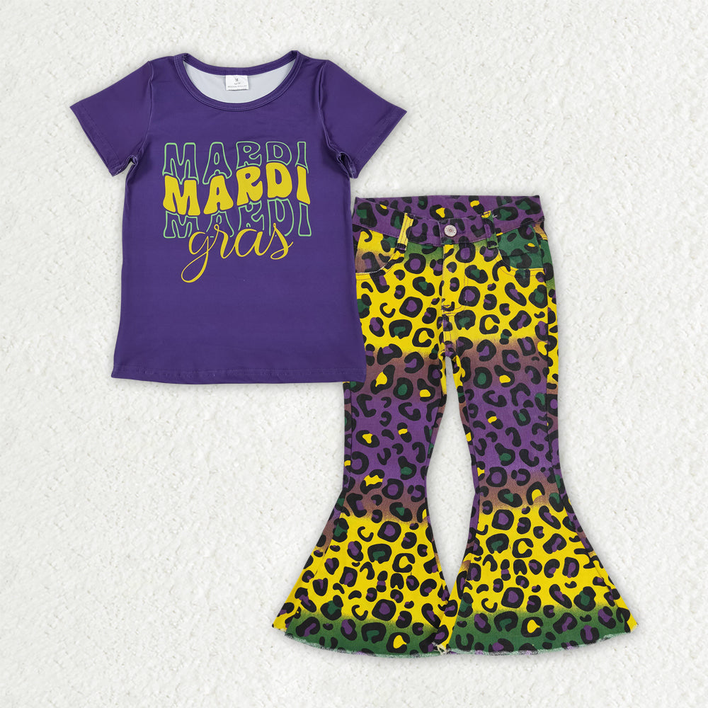 Toddle girls mardi gras shirt matching jeans bell bottoms clothes