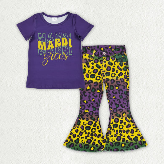 Toddle girls mardi gras shirt matching jeans bell bottoms clothes