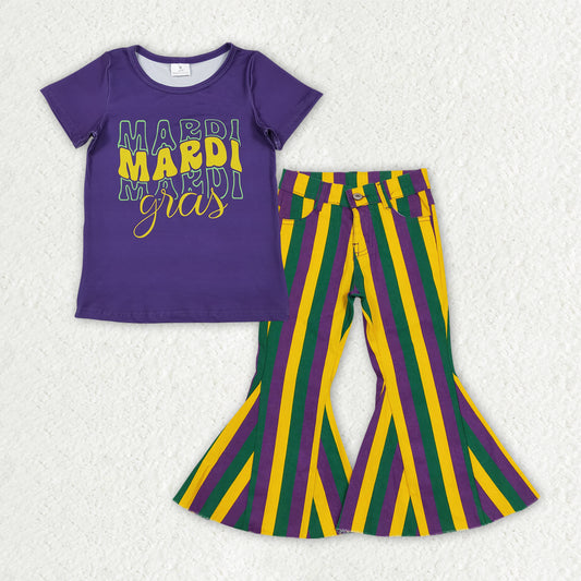 Toddle girls mardi gras shirt matching jeans bell bottoms clothes