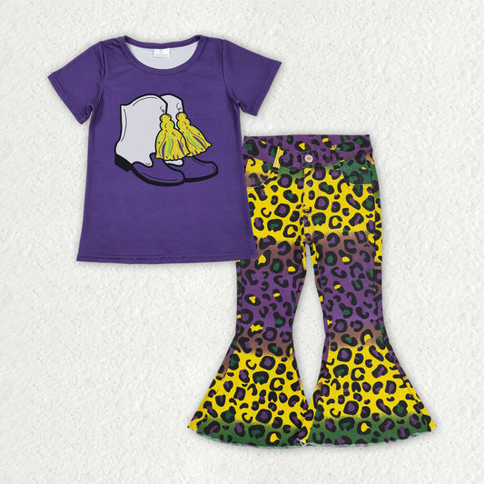 Toddle girls mardi gras shirt matching jeans bell bottoms clothes