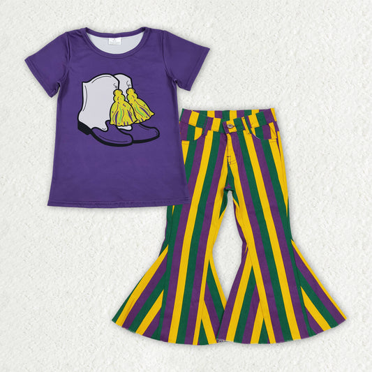 Toddle girls mardi gras shirt matching jeans bell bottoms clothes