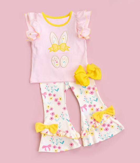 Easter floral bunny design kids short sleeve pajama set preorder