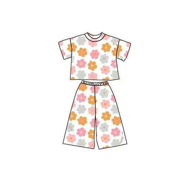 Colorful flowers short sleeve top matching pants baby girl outfit preorder