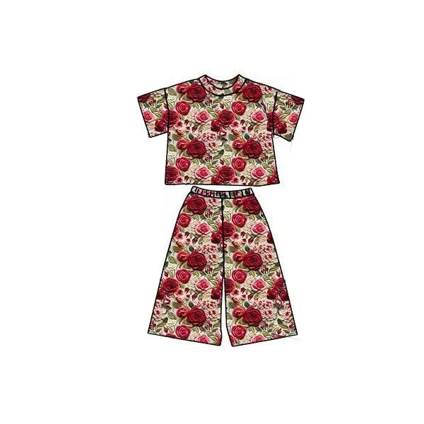 Colorful flowers short sleeve top matching pants baby girl outfit preorder