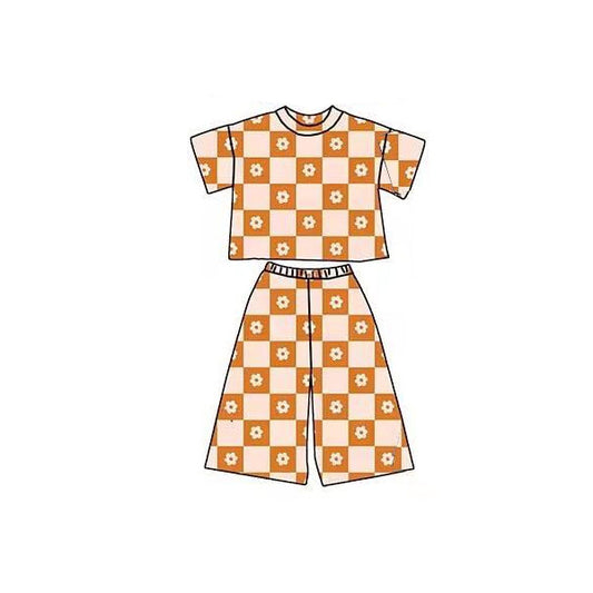 Flowers print short sleeve top matching pants baby girl outfit preorder