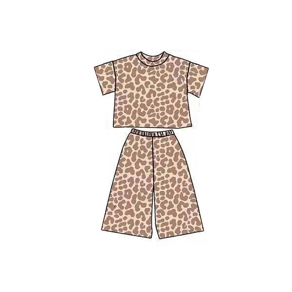 Leopard print short sleeve top matching pants baby girl outfit preorder