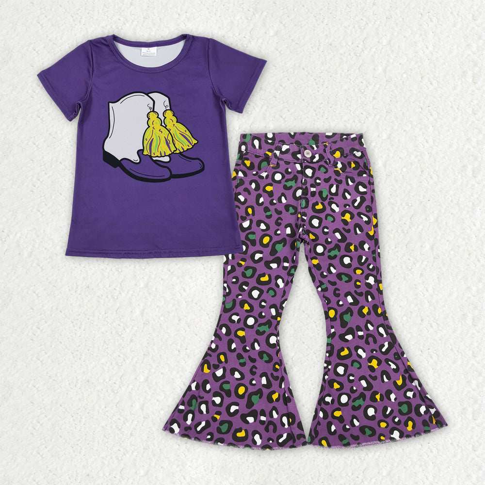 Toddle girls mardi gras shirt matching jeans bell bottoms clothes