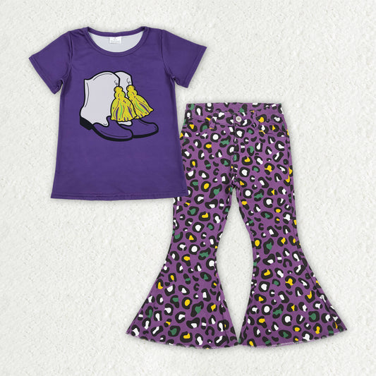 Toddle girls mardi gras shirt matching jeans bell bottoms clothes