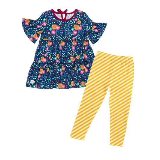 Flowers top matching pants girls short sleeve outfit preorder