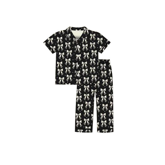 Adult women white bow long sleeve pajama set preorder