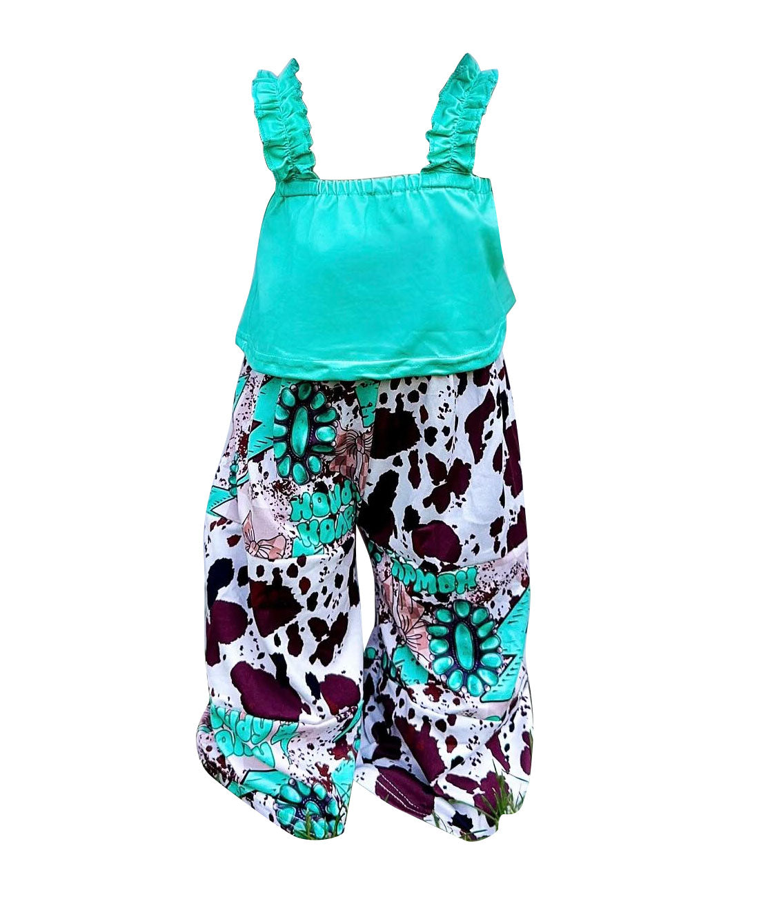 Western turquoise girls short sleeve outfit preorder