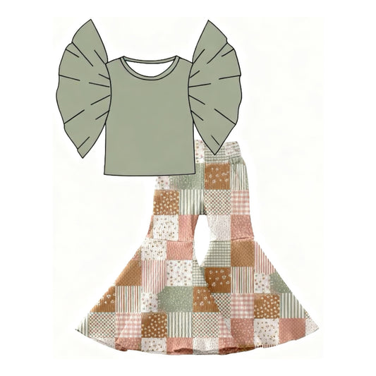 Flowers print kids girls short sleeve outfit preorder