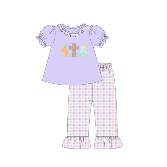 Easter cross eggs top matching pants kids girls short sleeve outfit preorder