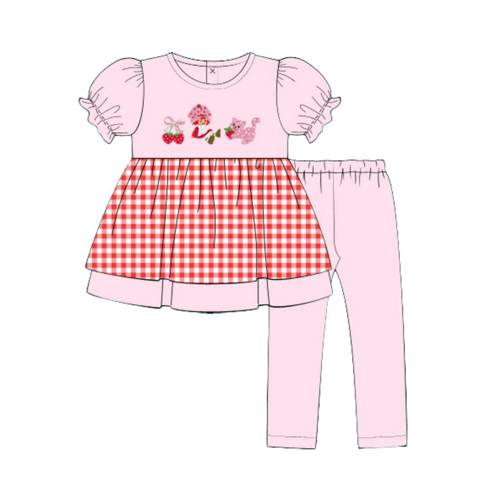 Strawberry print short sleeve top matching pants kids outfit preorder