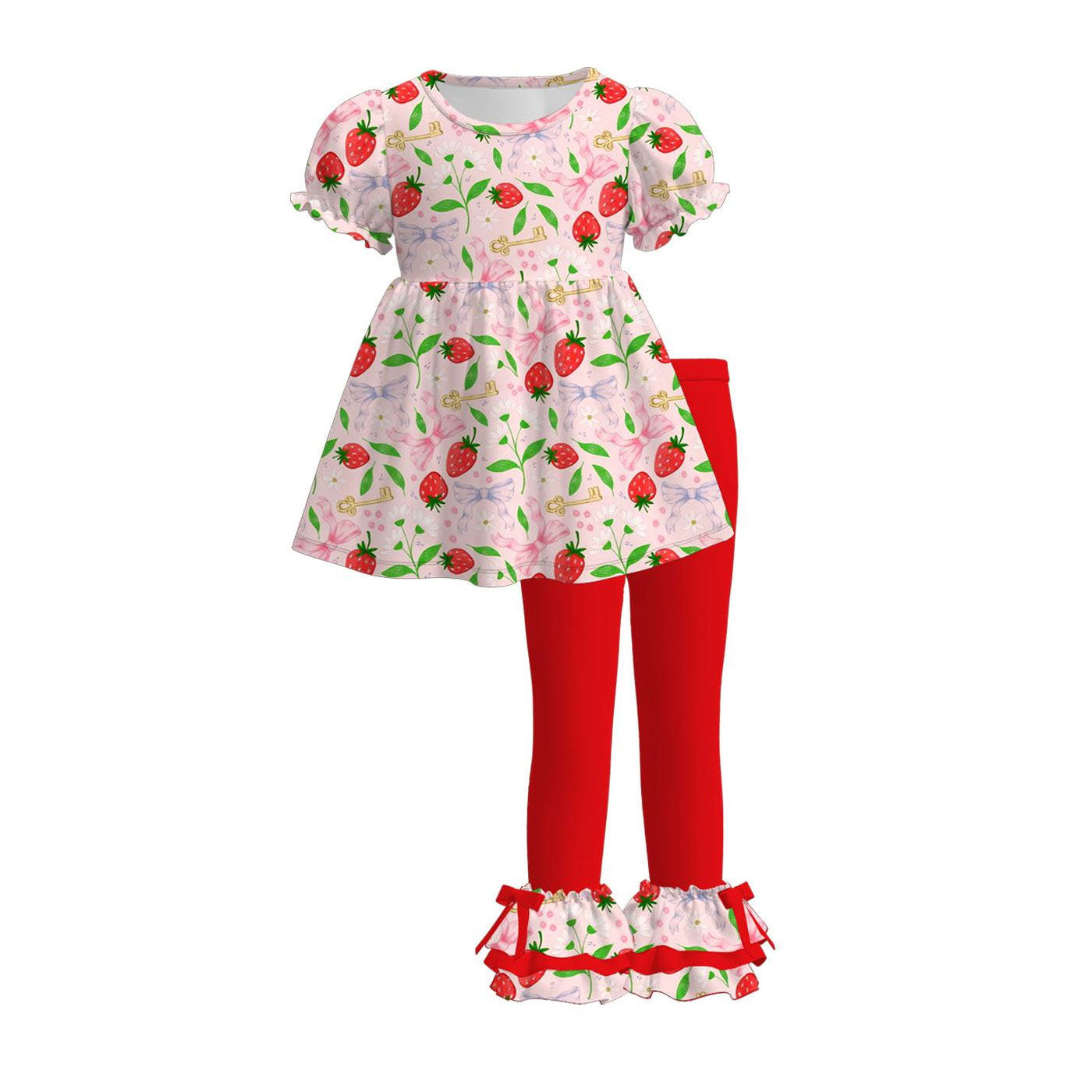 Strawberry design short sleeve pocket top matching pants kids outfit preorder