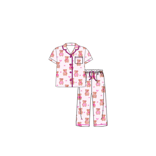 Adult women Valentines heart bear design short sleeve pajama set preorder