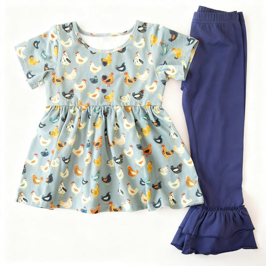 Chicken design kids short sleeve  outfit preorder