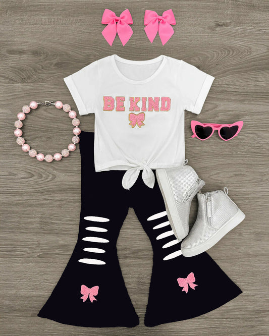 Be kind pink bow kids short sleeve outfit preorder