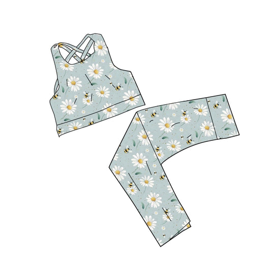 Flowers tank top matching leggings girls active wear yoga outfit preorder