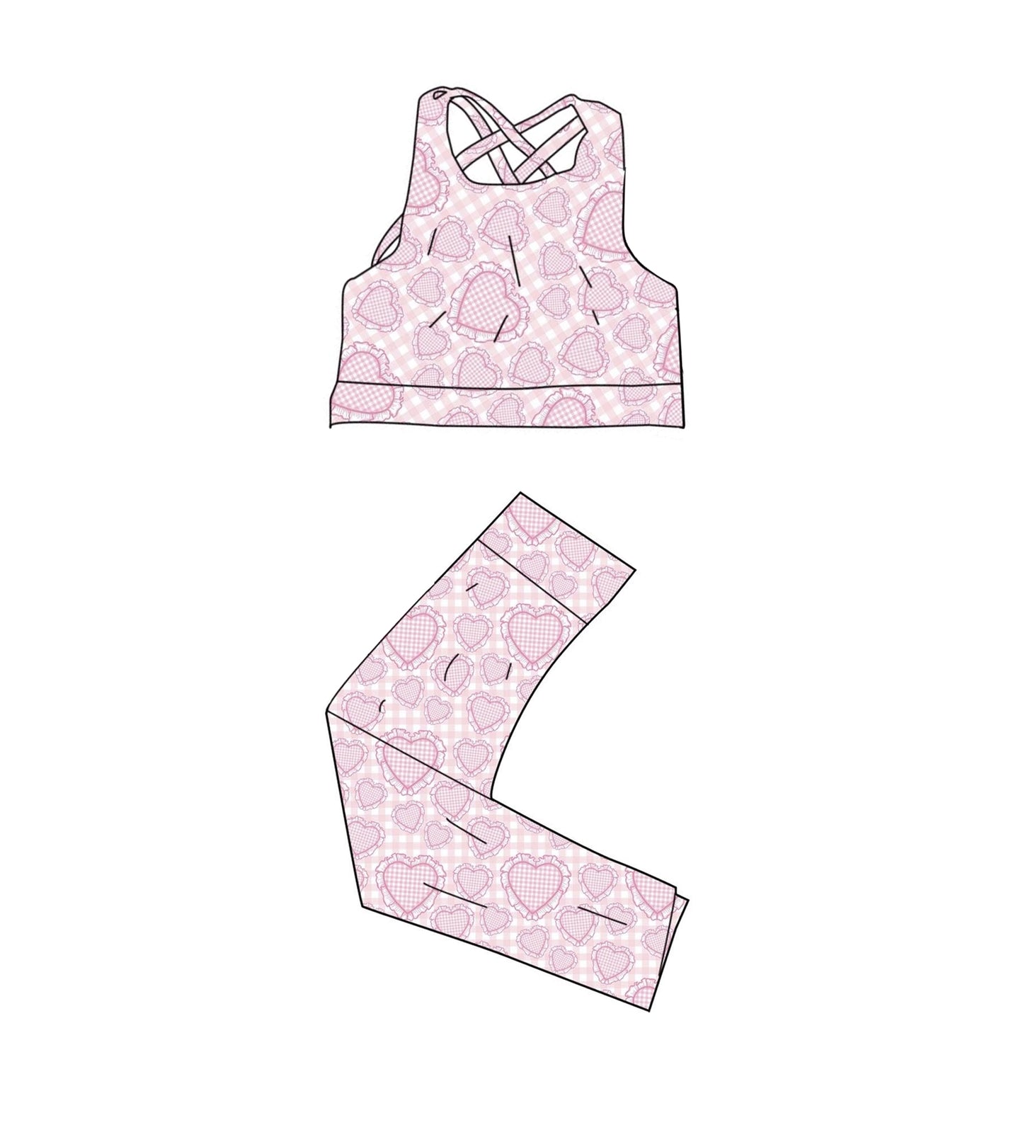 Valentine heart tank top matching leggings girls active wear yoga outfit preorder