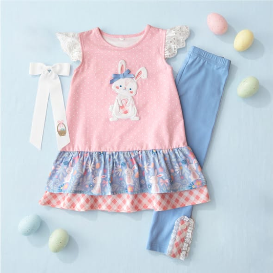 Easter bunny design kids girls short sleeve outfit preorder