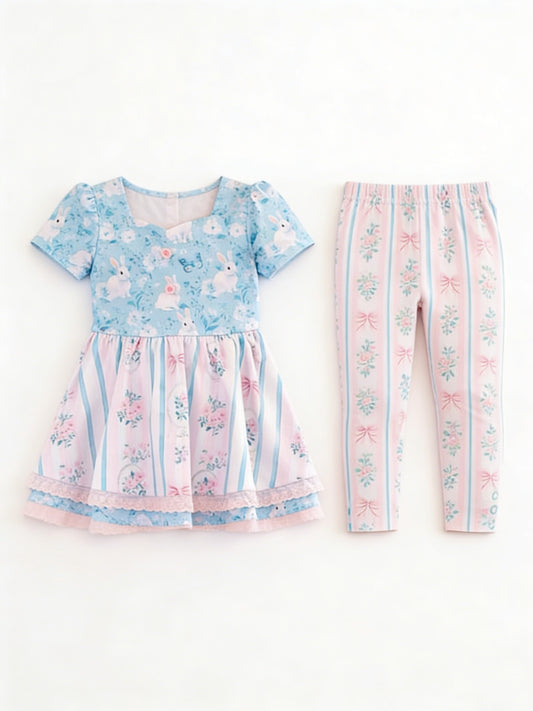 Easter bunny design kids girls short sleeve outfit preorder