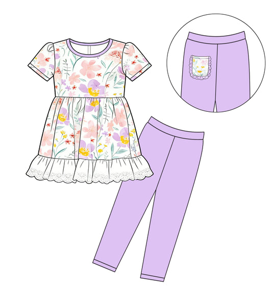 Baby girls flowers top matching pants outfit preorder