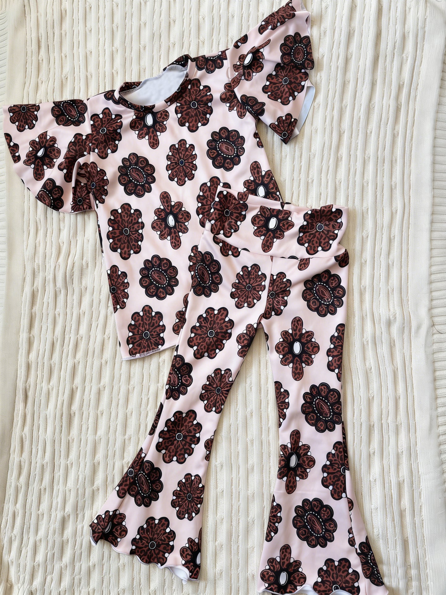 Turquoise design girls short sleeve outfit preorder