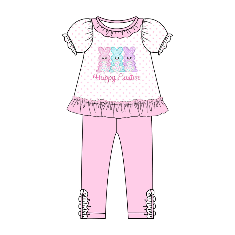 Easter bunny design kids girls short sleeve outfit preorder
