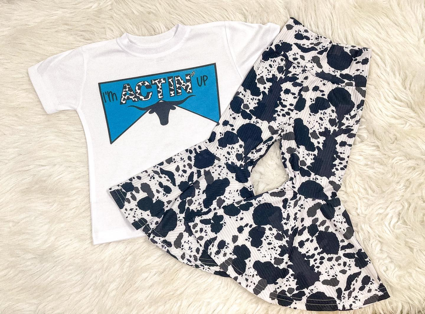 Western cow top matching pants summer outfit preorder