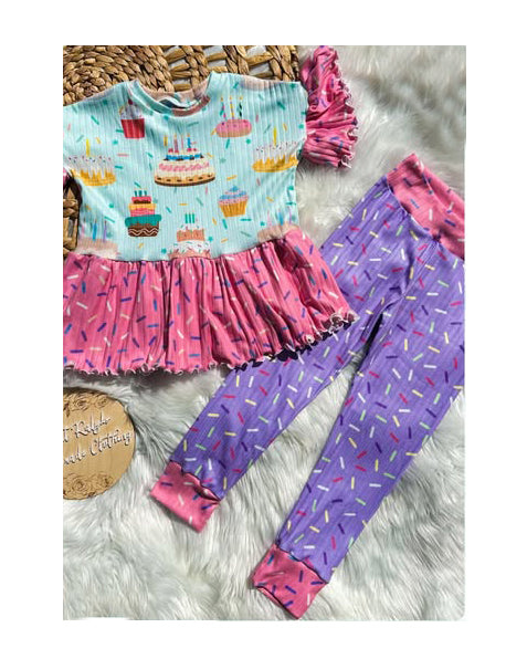 Girls birthday cake top matching pants outfit preorder
