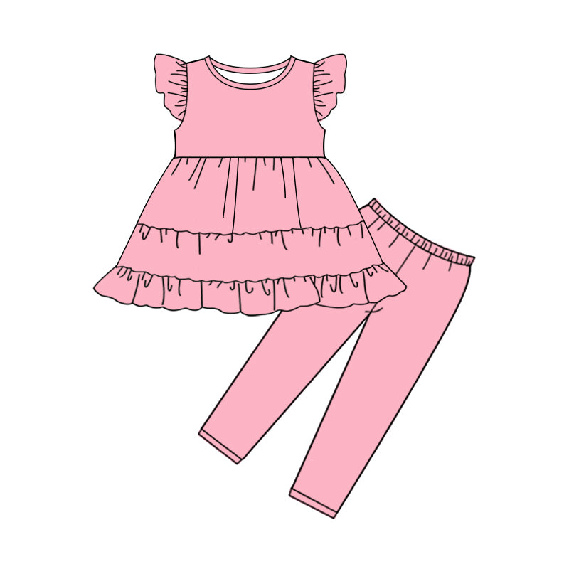 Pink color design kids girls short sleeve outfit preorder
