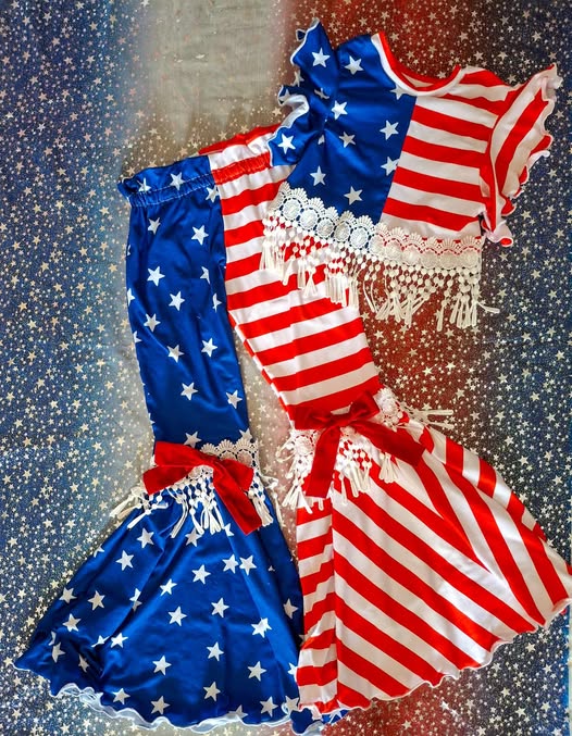 July 4th design kids girls short sleeve outfit preorder