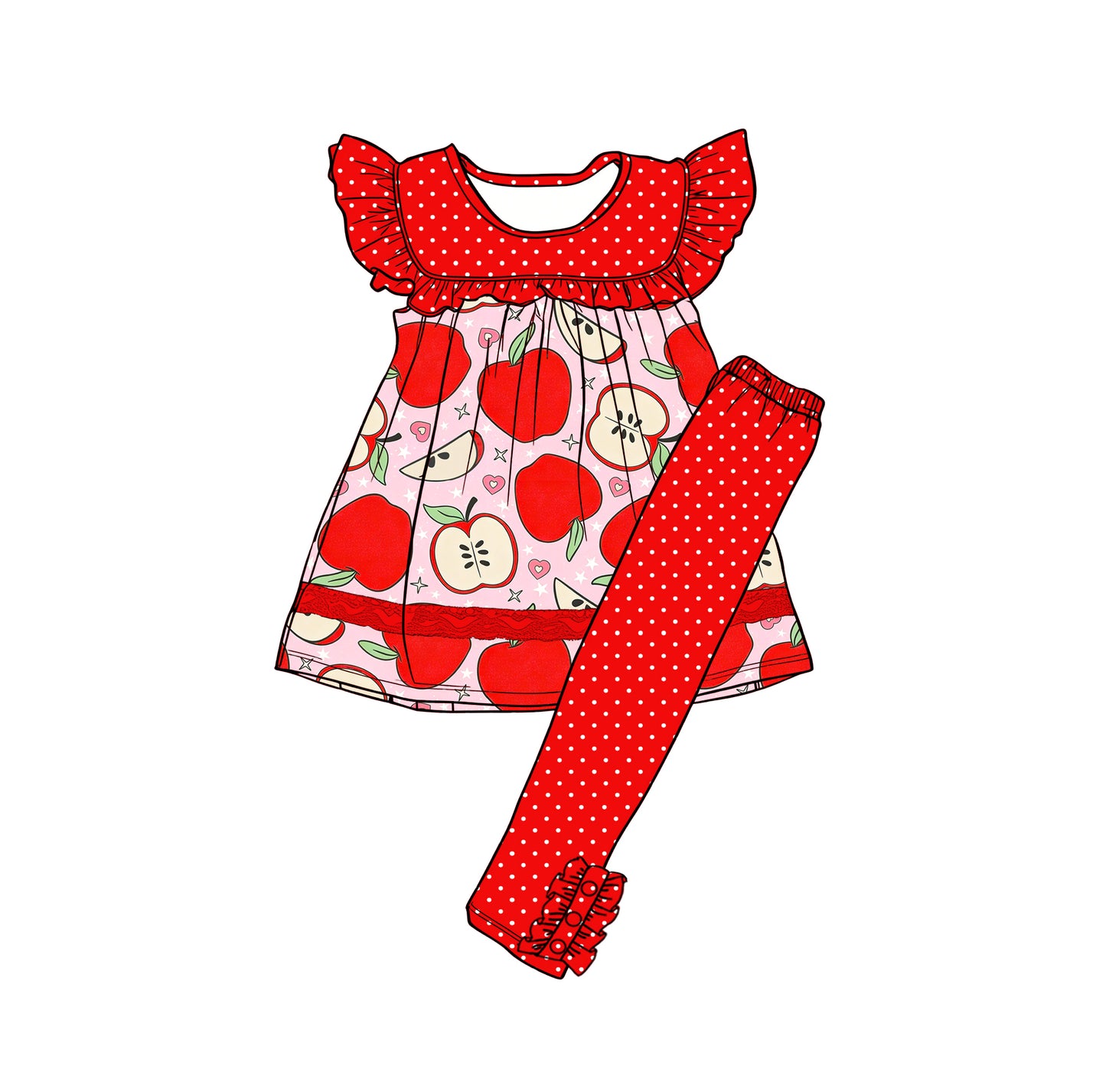 Back to school apple top matching pants girls outfit preorder