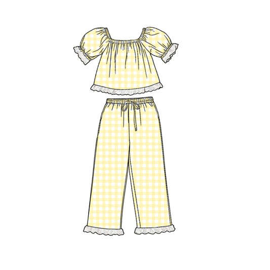 Yellow short sleeve top matching pants girl outfit preorder