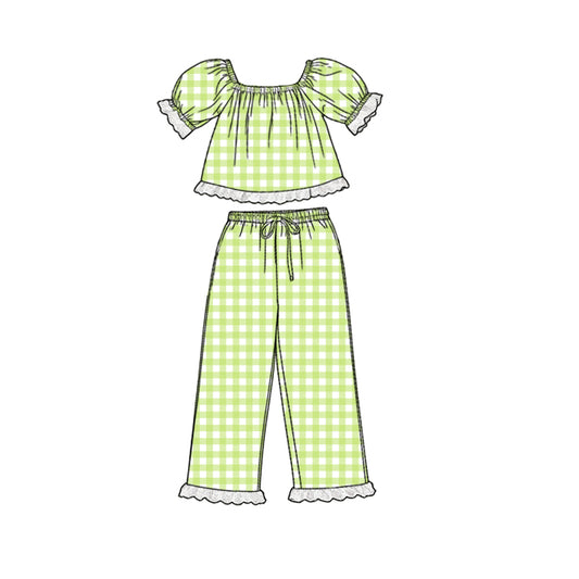 Lime green short sleeve top matching pants girl outfit preorder