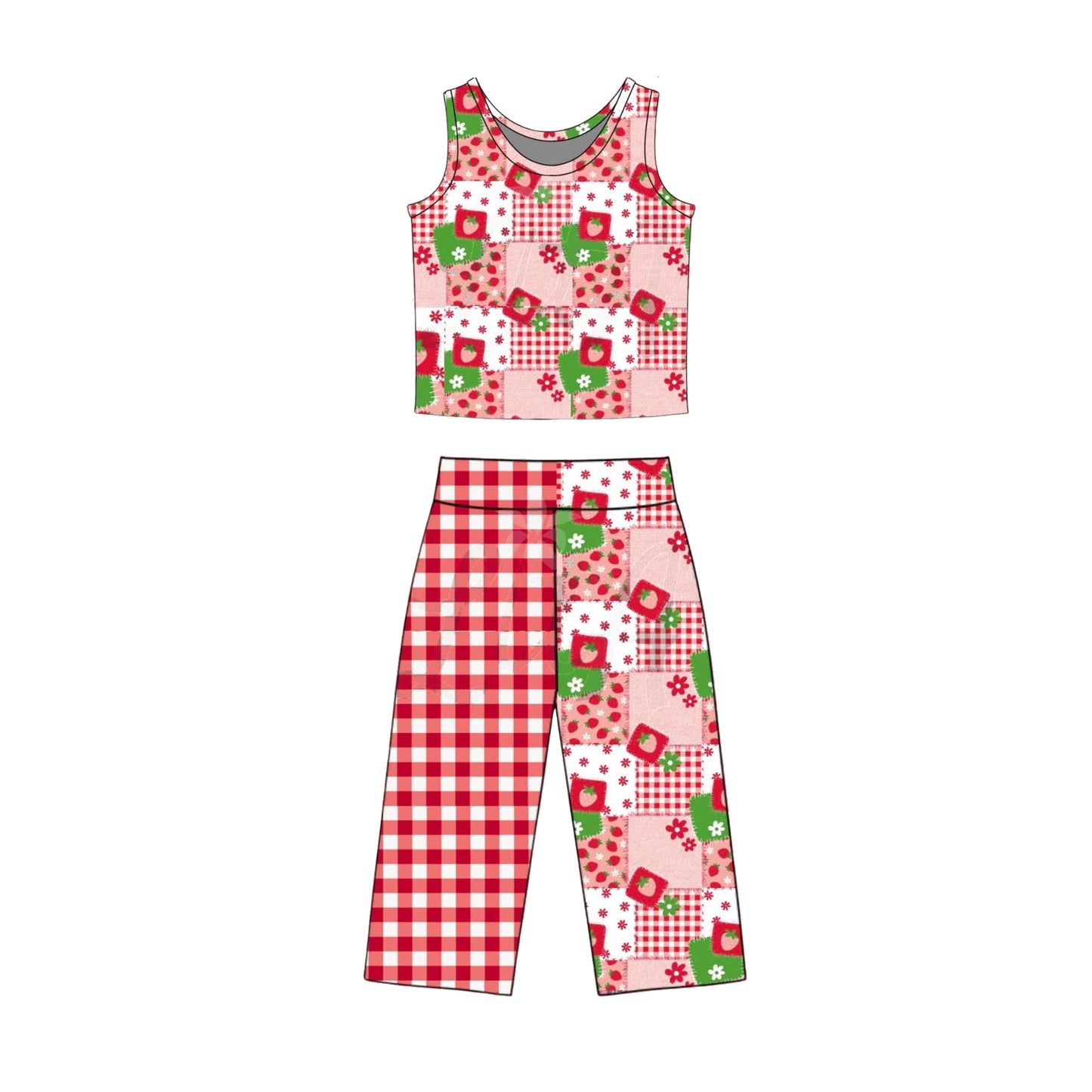 Strawberry top matching pants girls summer outfit preorder