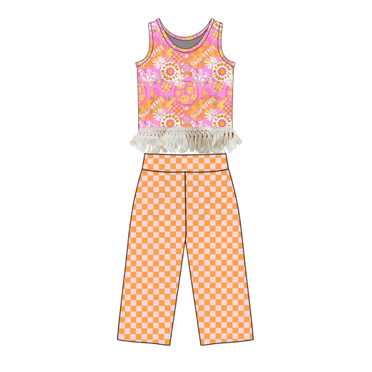 Smile face top matching pants girls summer outfit preorder