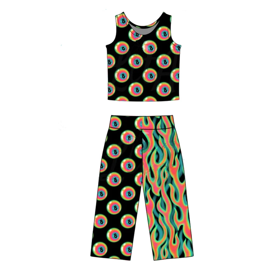 Ball print top matching pants girls summer outfit preorder