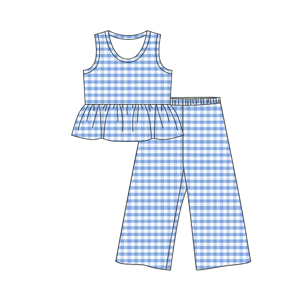 Blue plaid tank top matching pants girls pants outfit preorder