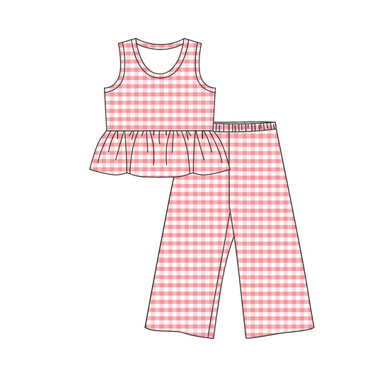 Pink plaid tank top matching pants girls pants outfit preorder