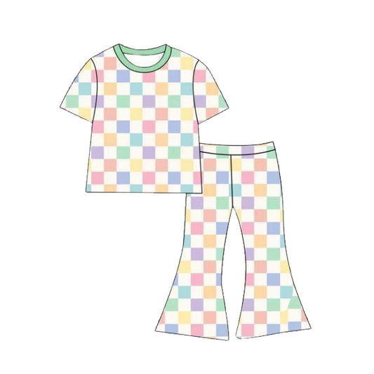 Colorful plaid short sleeve top matching pants girls pants outfit preorder