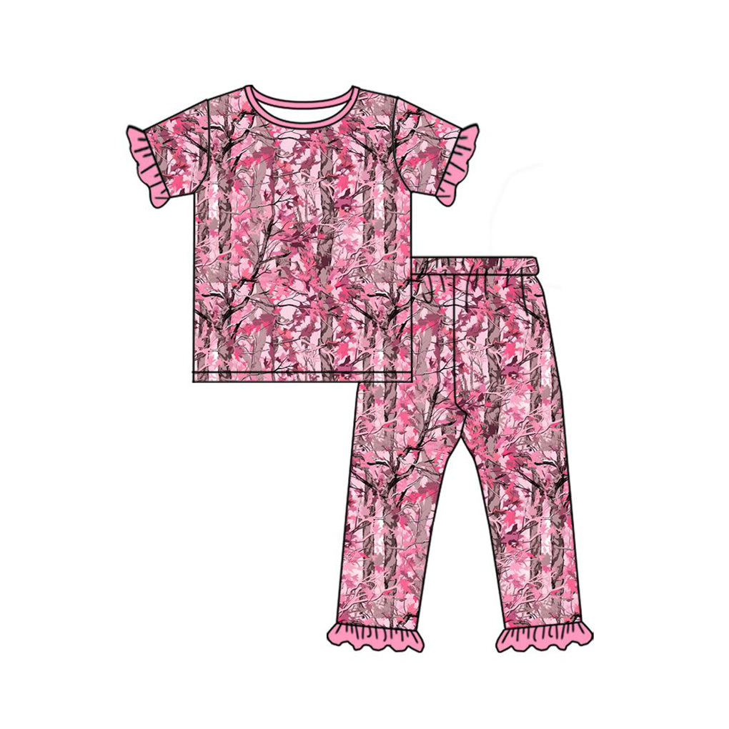 Pink camo short sleeve top matching pants girls summer outfit preorder