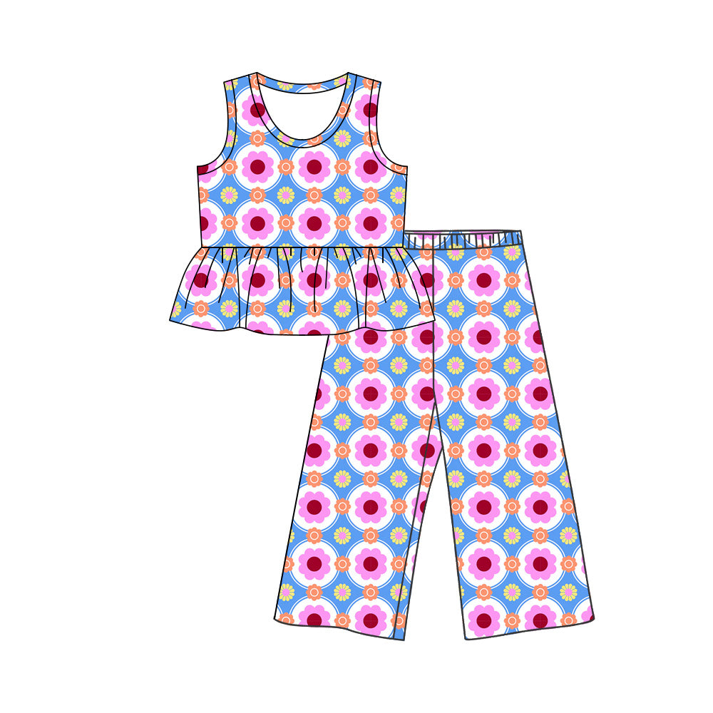 Flowers sleeveless top matching pants girls pants outfit preorder