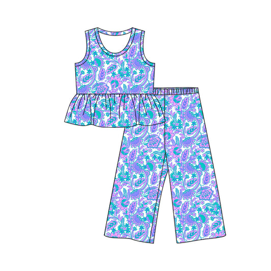 Flowers sleeveless top matching pants girls pants outfit preorder
