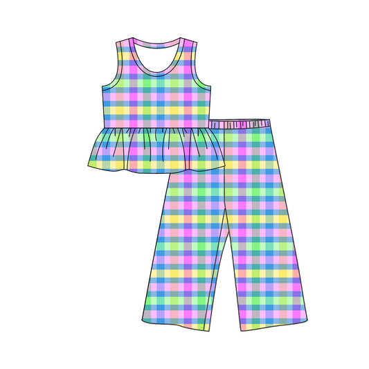 Plaid sleeveless top matching pants girls pants outfit preorder