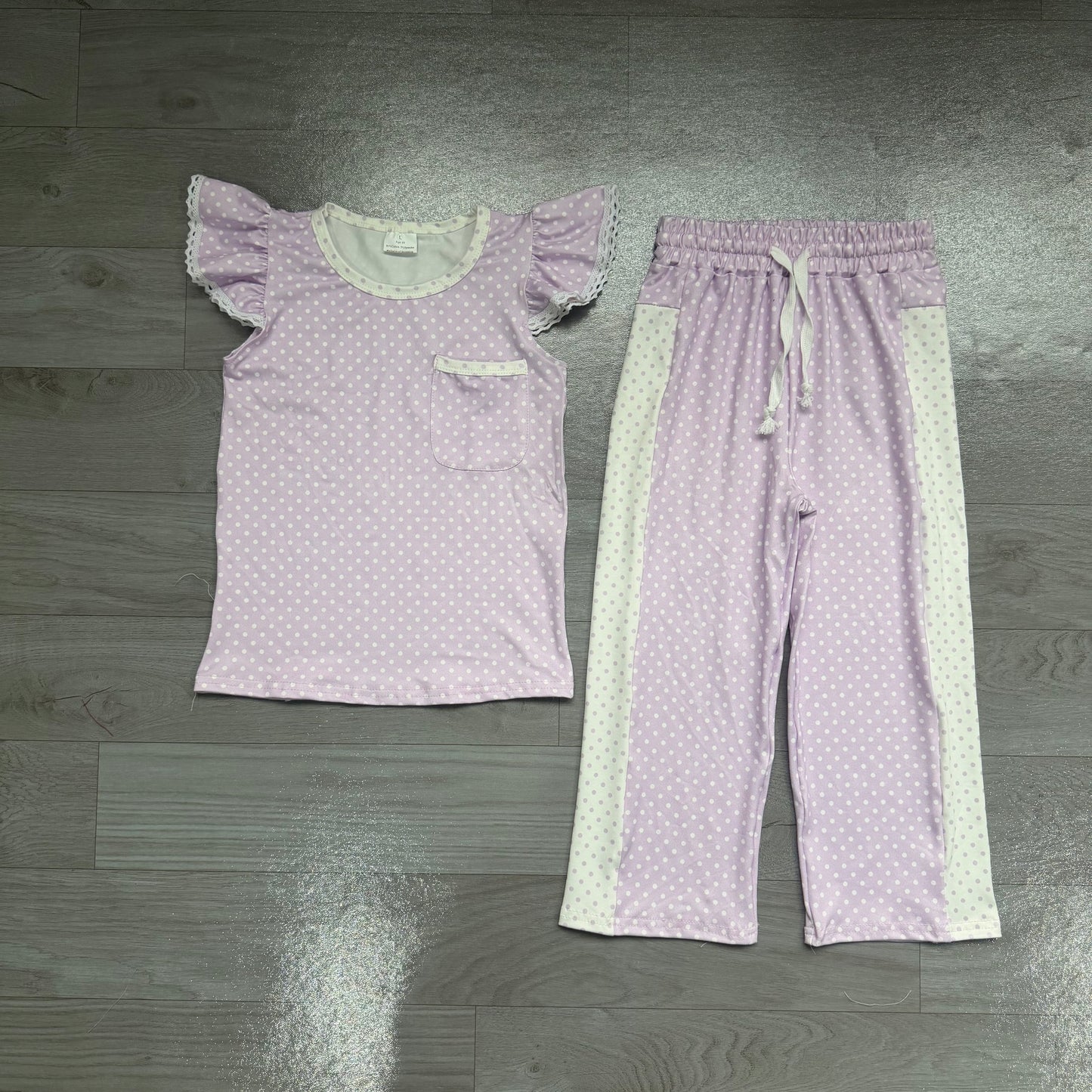 Lavender print short sleeve top matching pants girl outfit preorder