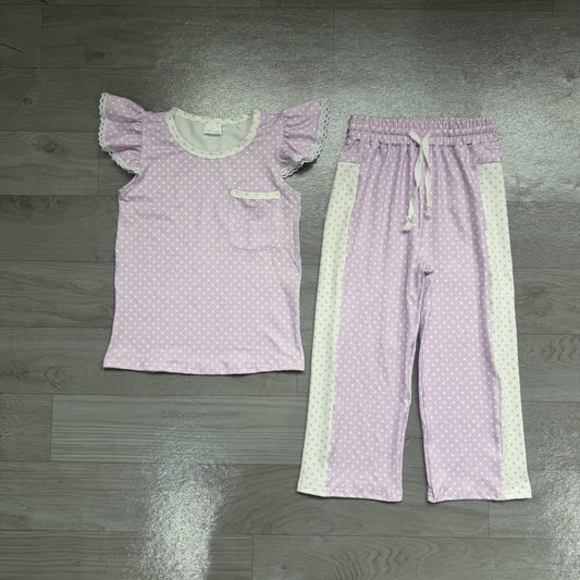 Lavender print short sleeve top matching pants girl outfit preorder