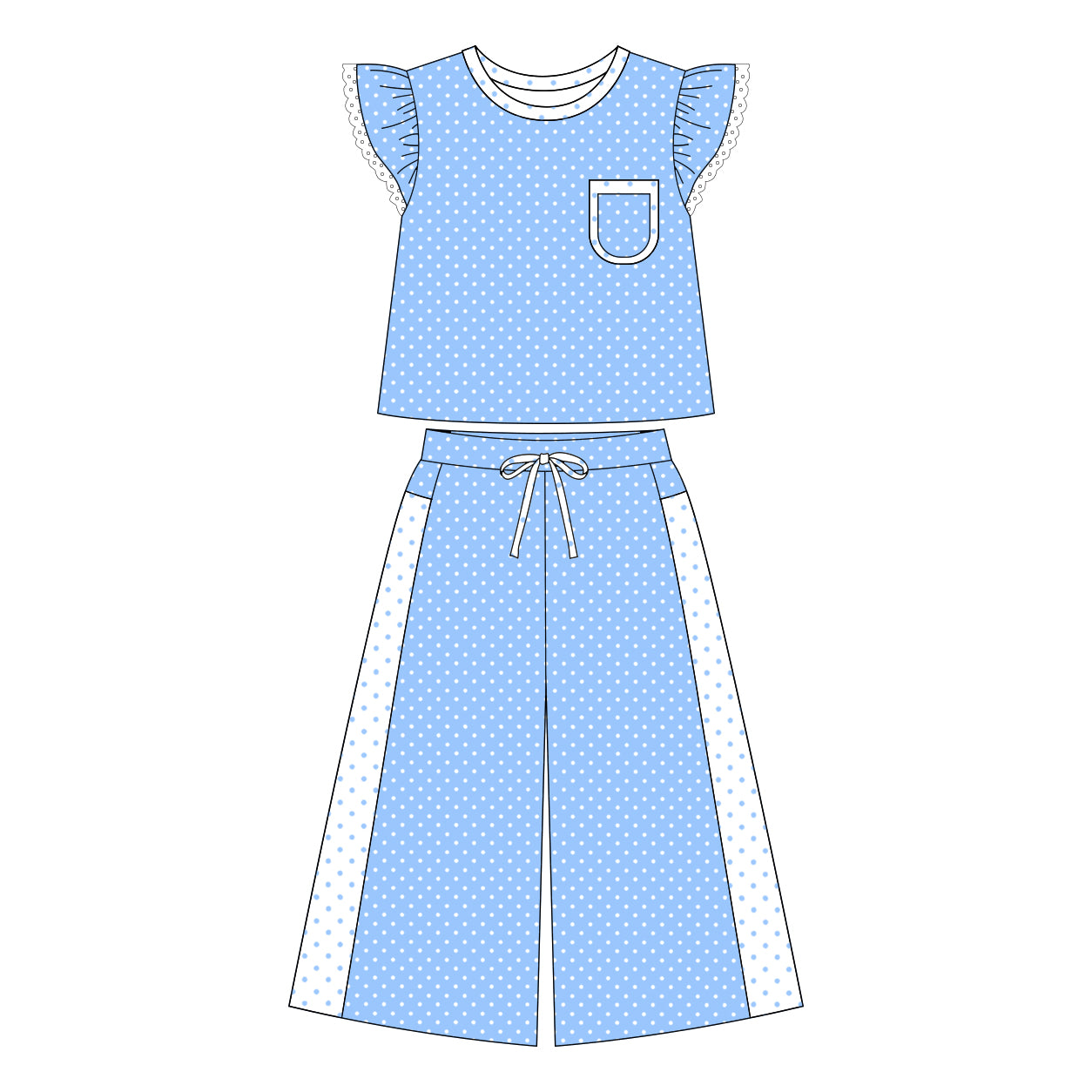 Blue print short sleeve top matching pants girl outfit preorder