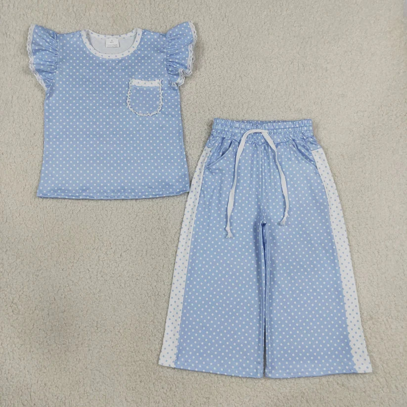 Pink print short sleeve top matching pants girl outfit